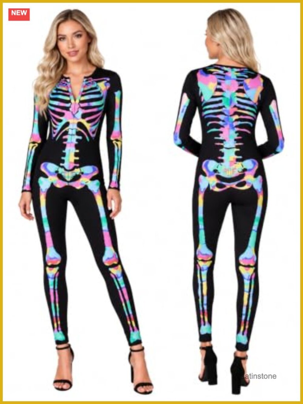 Women's Skeleton Bodysuit Halloween Costume Zip Front Jumpsuit Polyester Spandex
